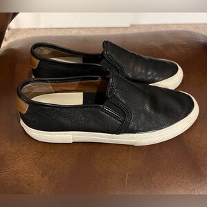 Frye Black Leather Slip-On Sneakers with Brown Detail